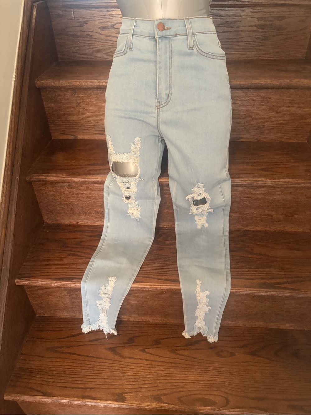 Vibrant Light Blue High-Rise Distressed Jeggings